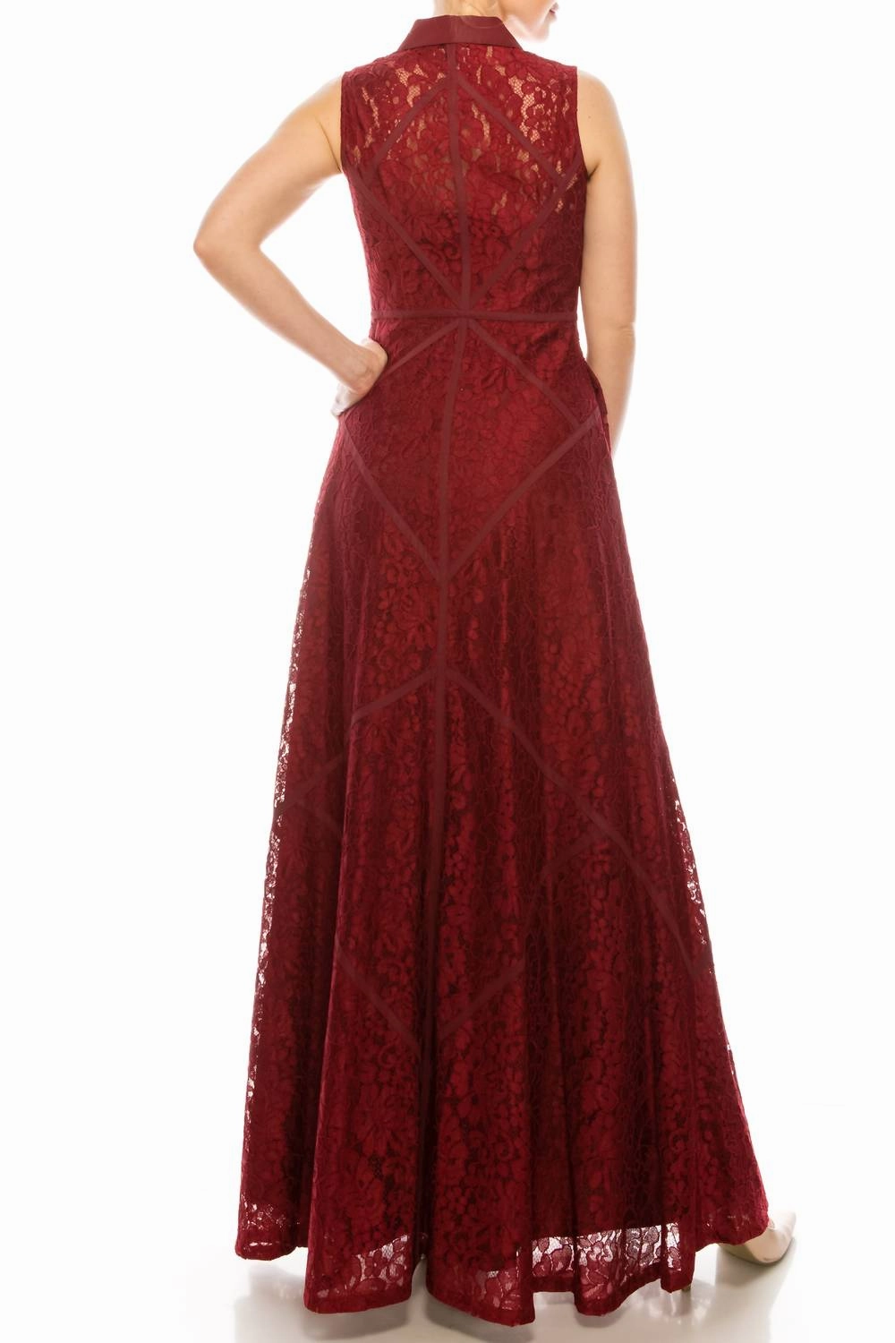 Sleeveless Piping Detail A-Line Dress In Crimson