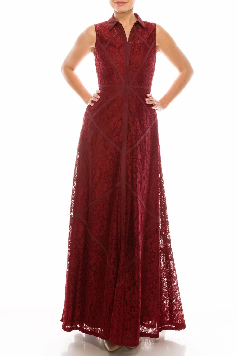 Sleeveless Piping Detail A-Line Dress In Crimson