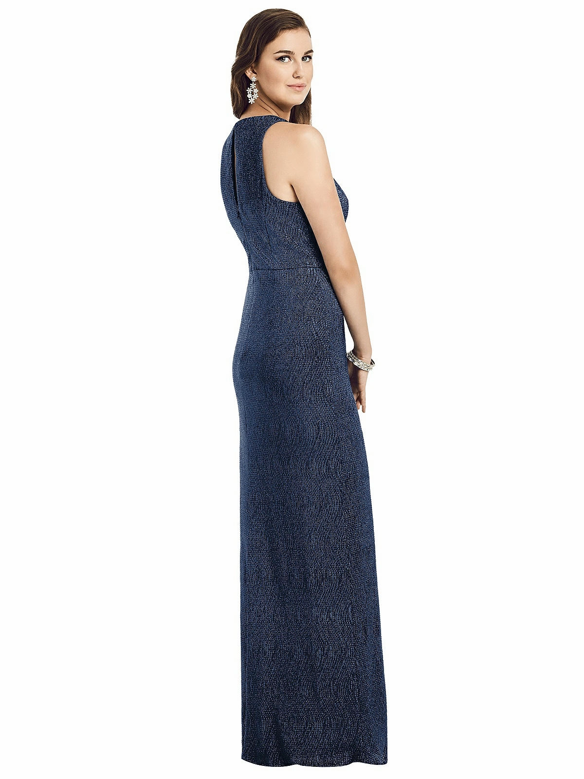 Sleeveless Scoop Neck Metallic Trumpet Gown