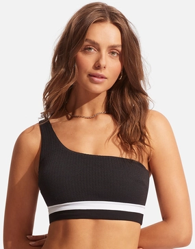 Slice of Splice One Shoulder Bikini Top - Black and White Swim Womens - one-pieces cheap