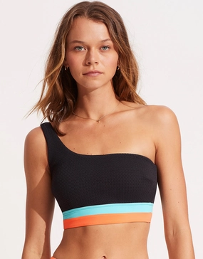 Slice of Splice One Shoulder Bikini Top - Black Swim Womens - one-pieces cheap