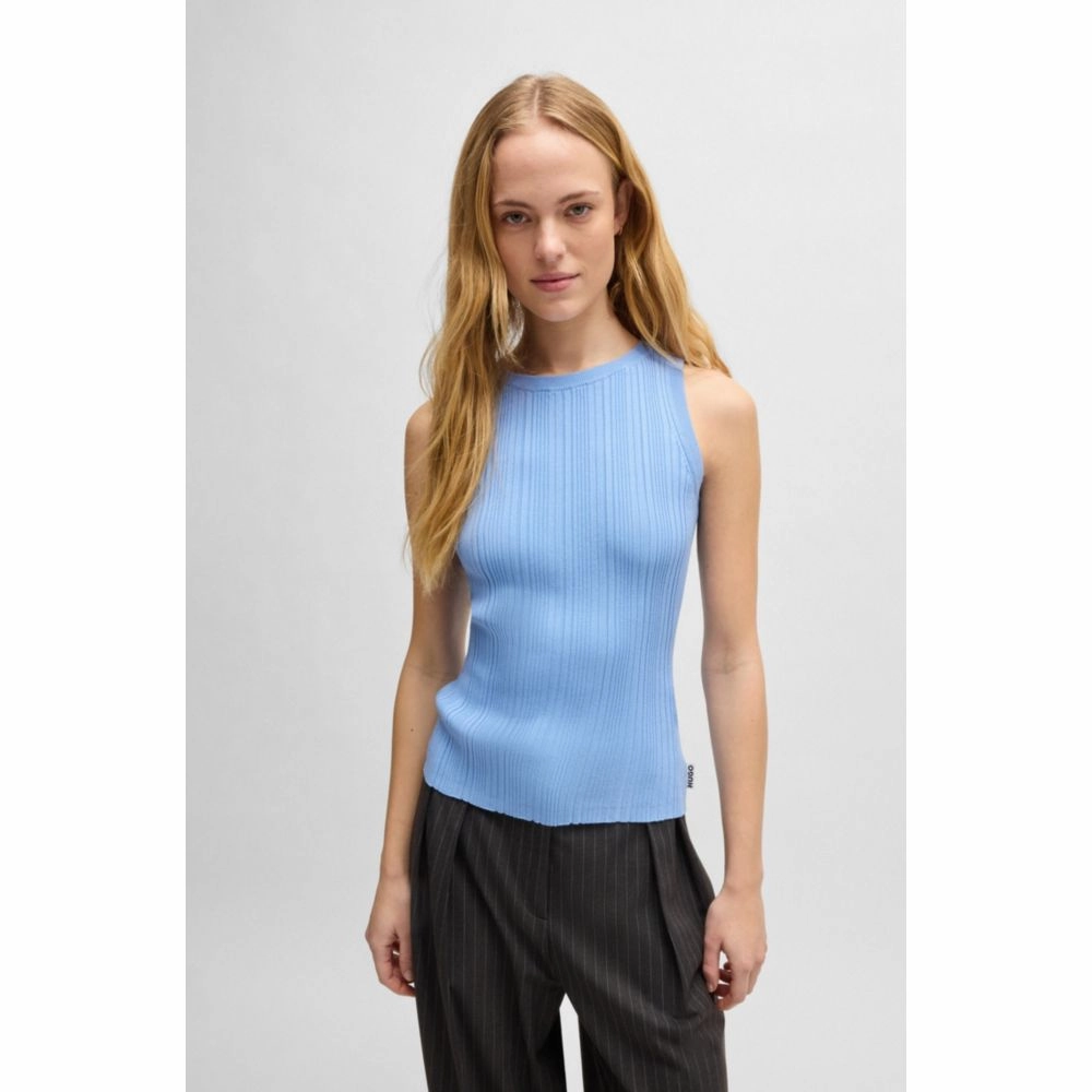 Slim-fit sleeveless top with irregular ribbed structure