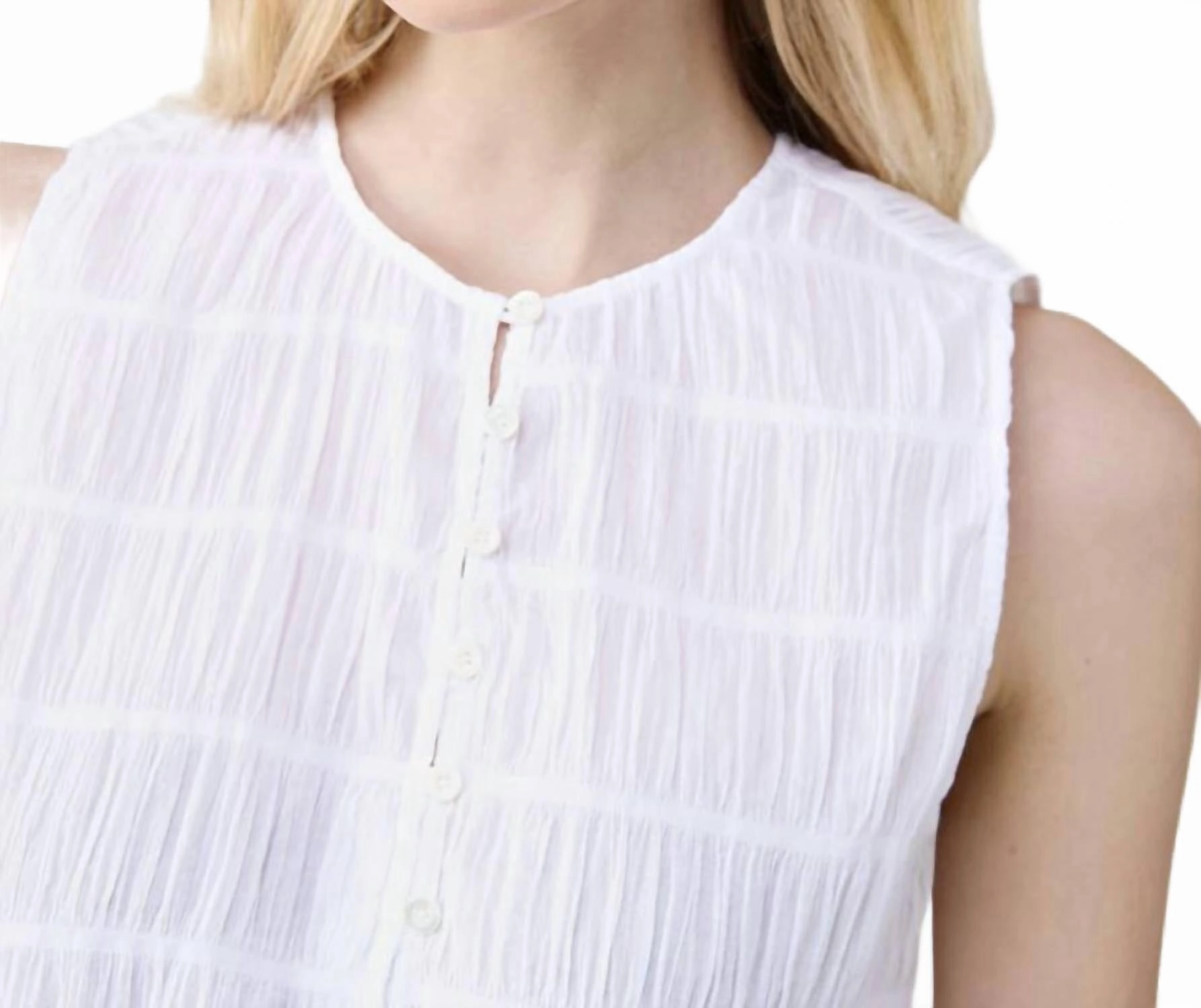 Smocked Button Front Tank Top In White