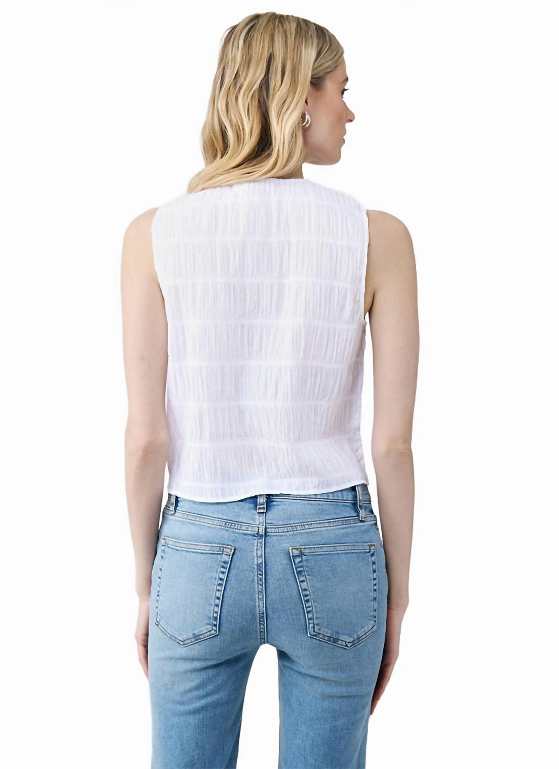Smocked Button Front Tank Top In White