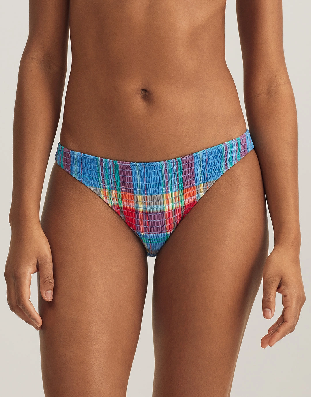 Smocked Madras Devin Hipster Bikini Pant - Multi Swim Womens - beachwear discount
