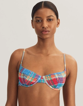 Smocked Madras Underwired Balconette Bikini Top - Multi Swim Womens - beachwear discount