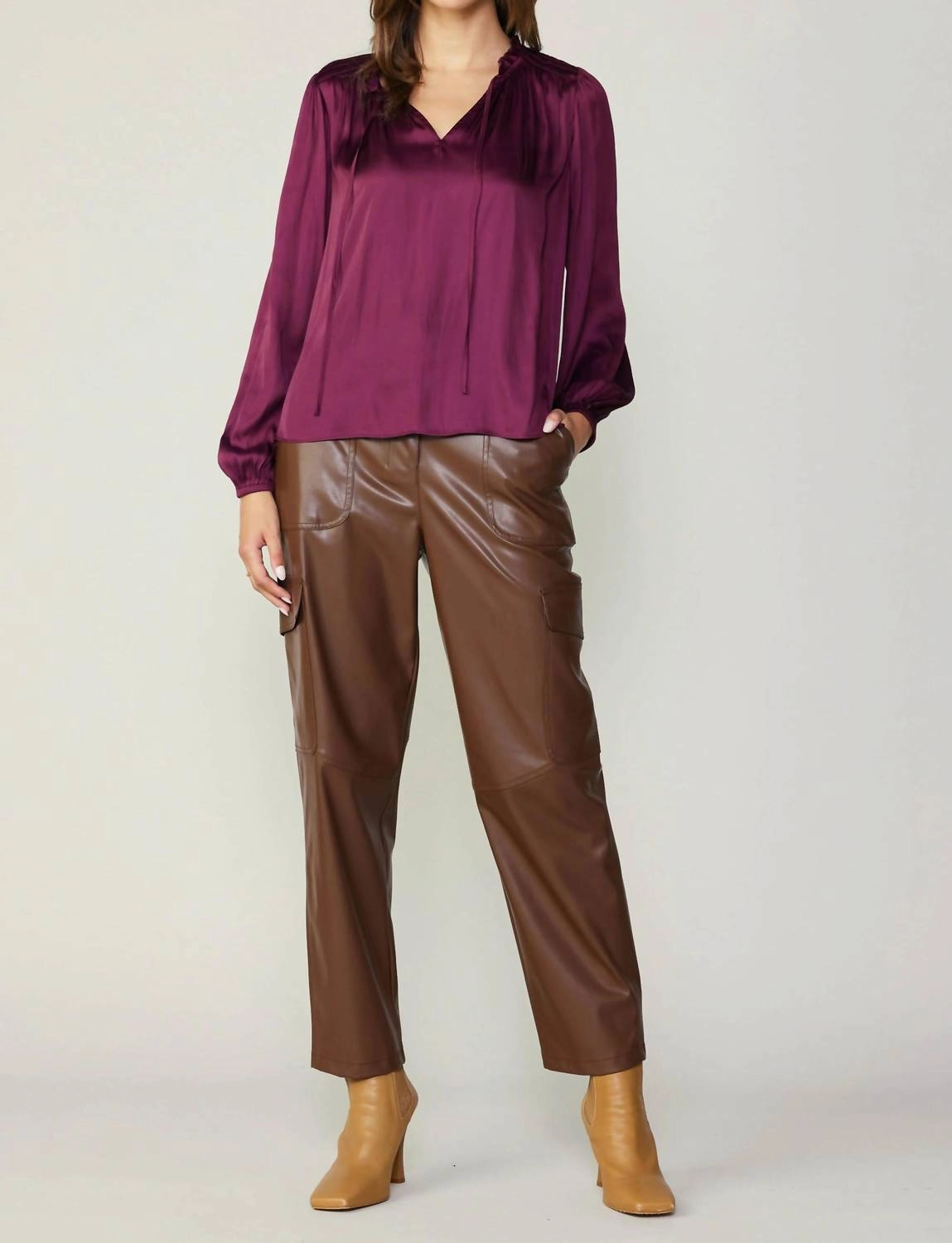 Smocked Yoke Blouse In Wine