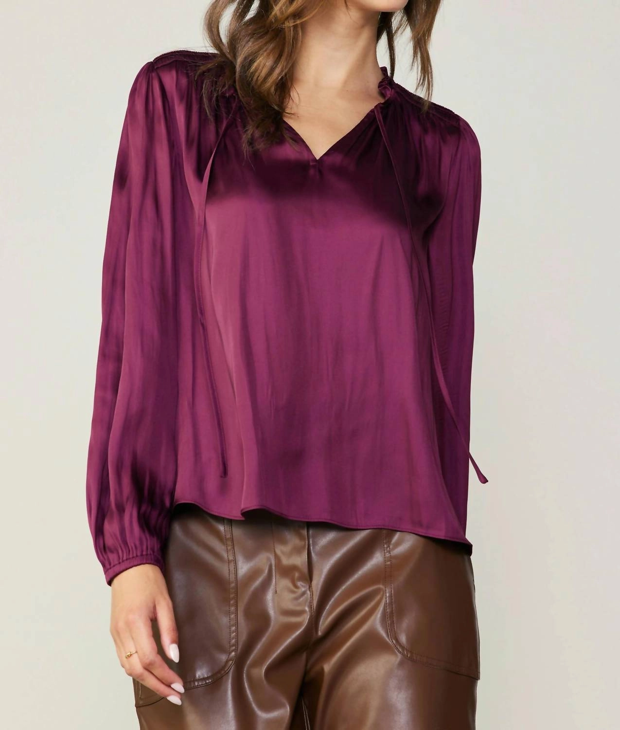 Smocked Yoke Blouse In Wine