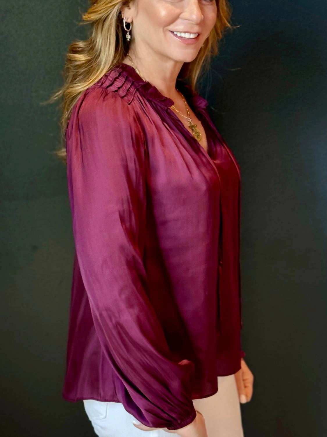 Smocked Yoke Blouse In Wine