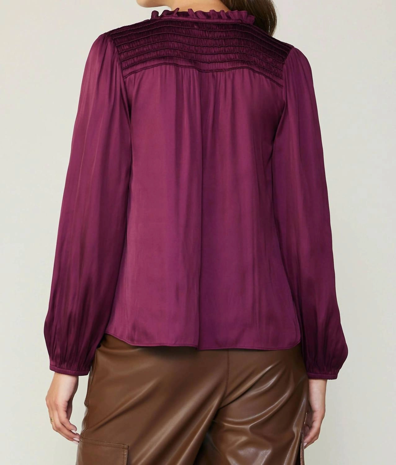 Smocked Yoke Blouse In Wine