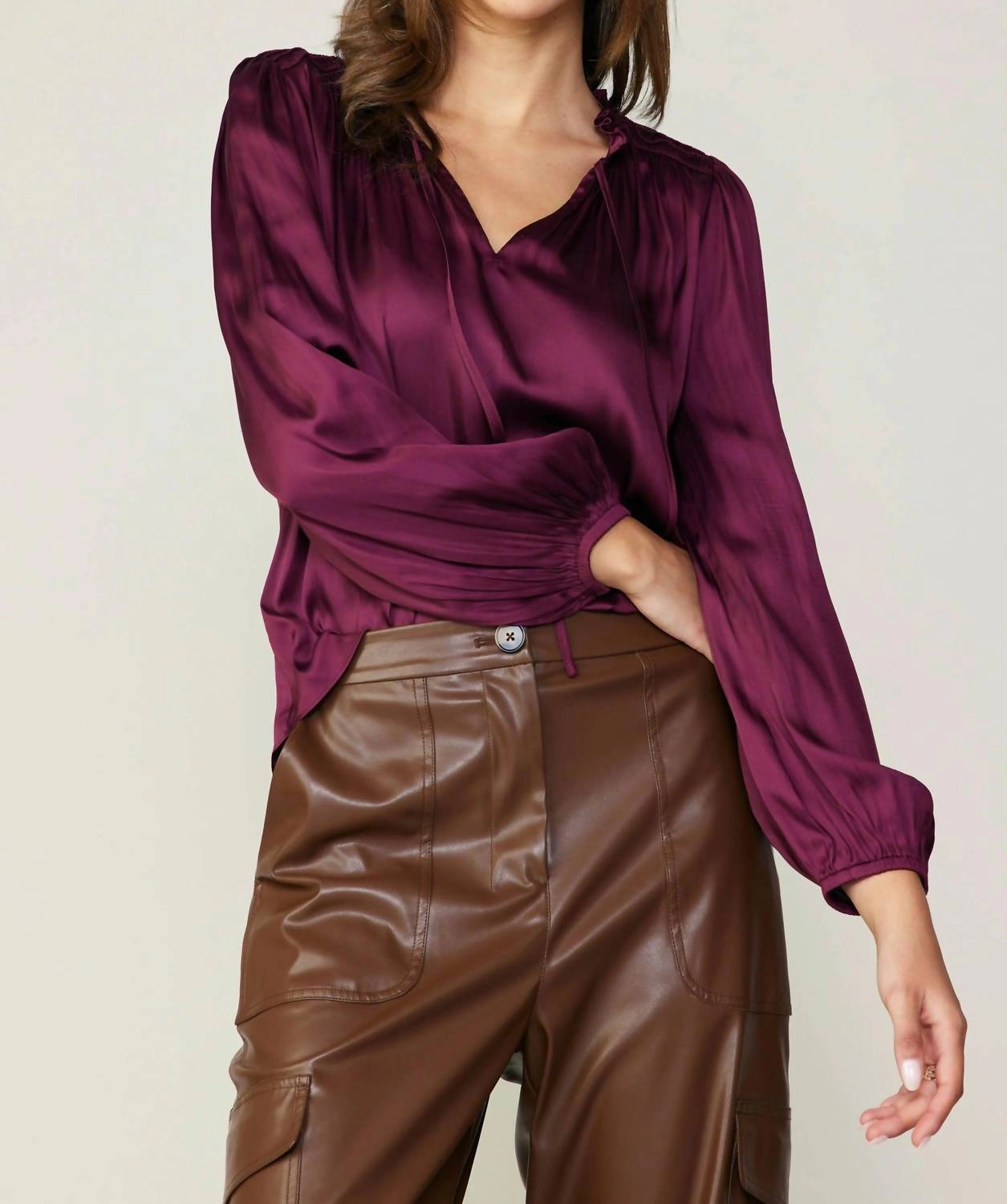 Smocked Yoke Blouse In Wine