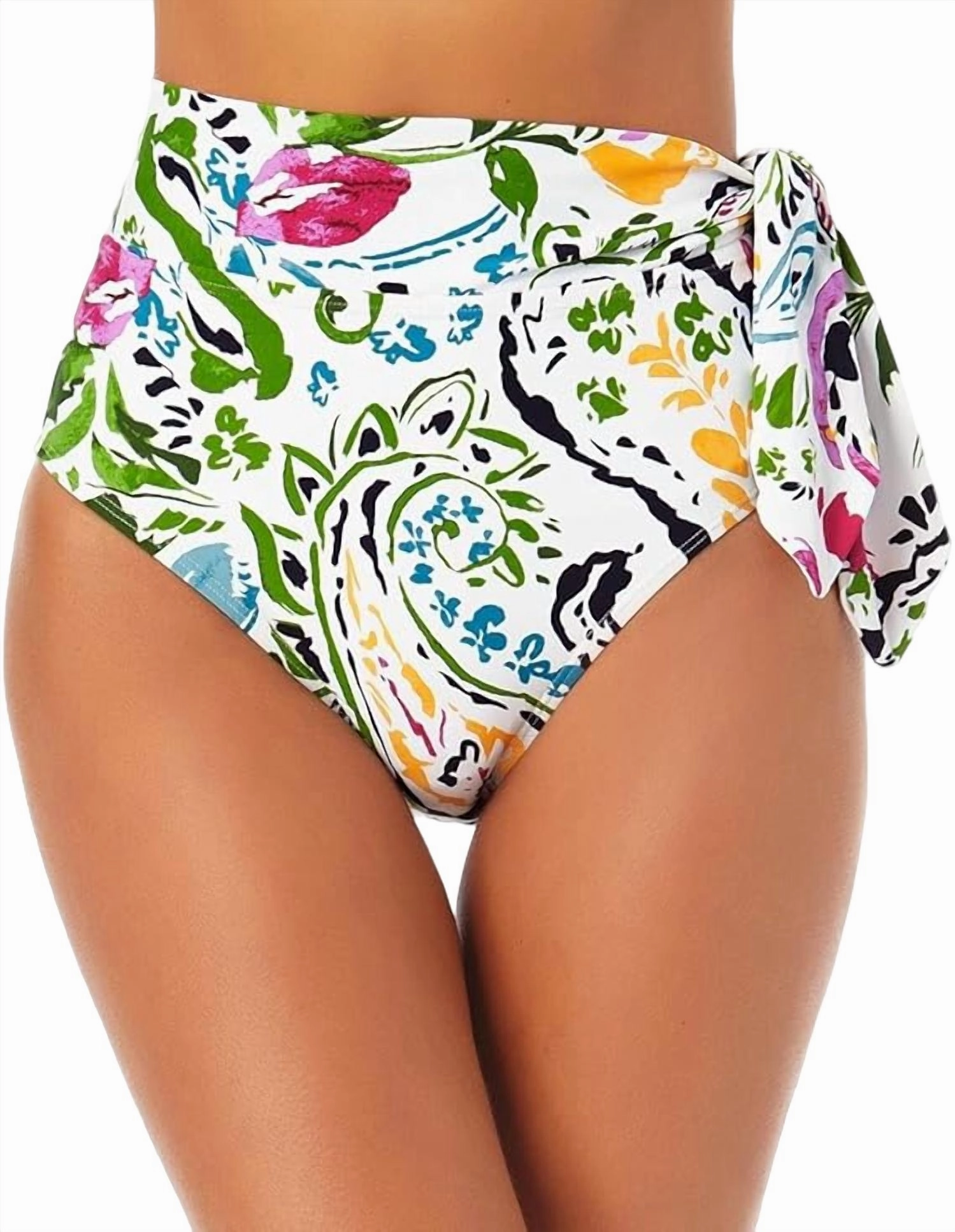 Soft Band Side Tie Swimsuit Bottom In Petal Paisley Swim Womens - scoop neck swimsuits