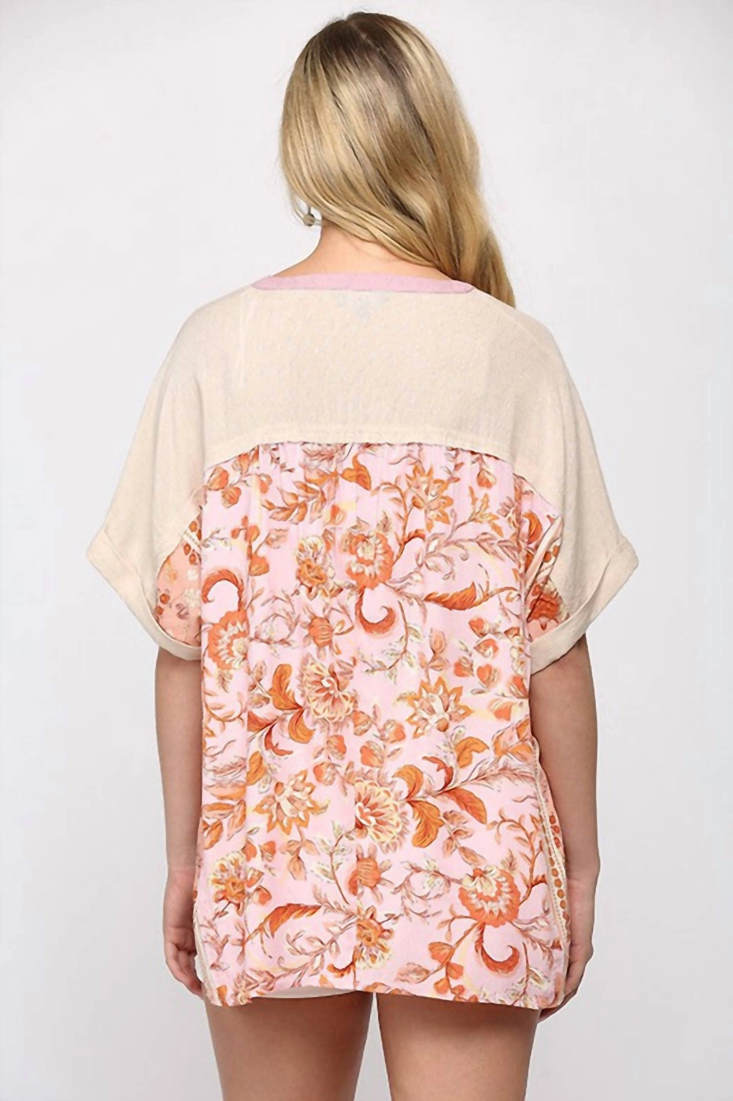 Solid And Print Mixed Top In Pink