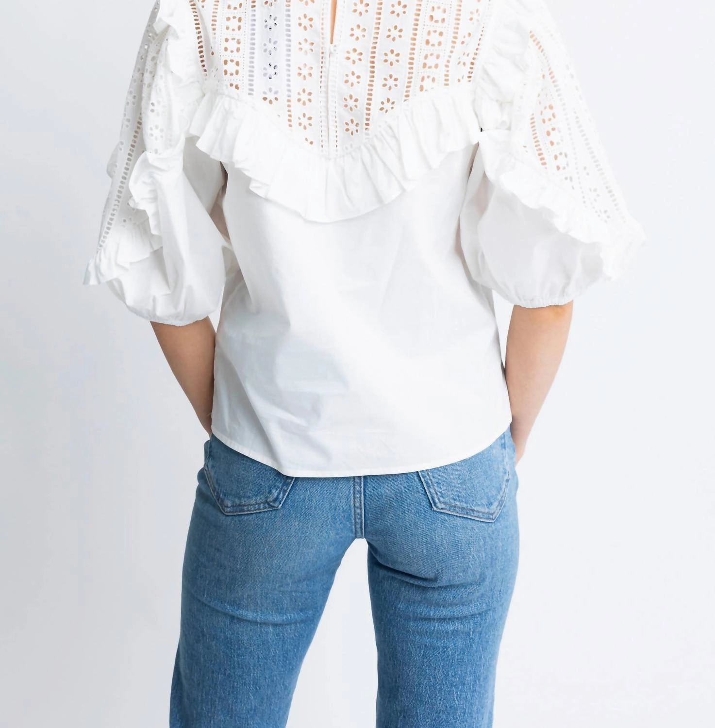 Solid Eyelit Poplin Novelty Top In White
