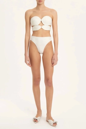 Solid High Leg Matelasse Swimsuit In Off White Swim Womens - plunge bikinis sale