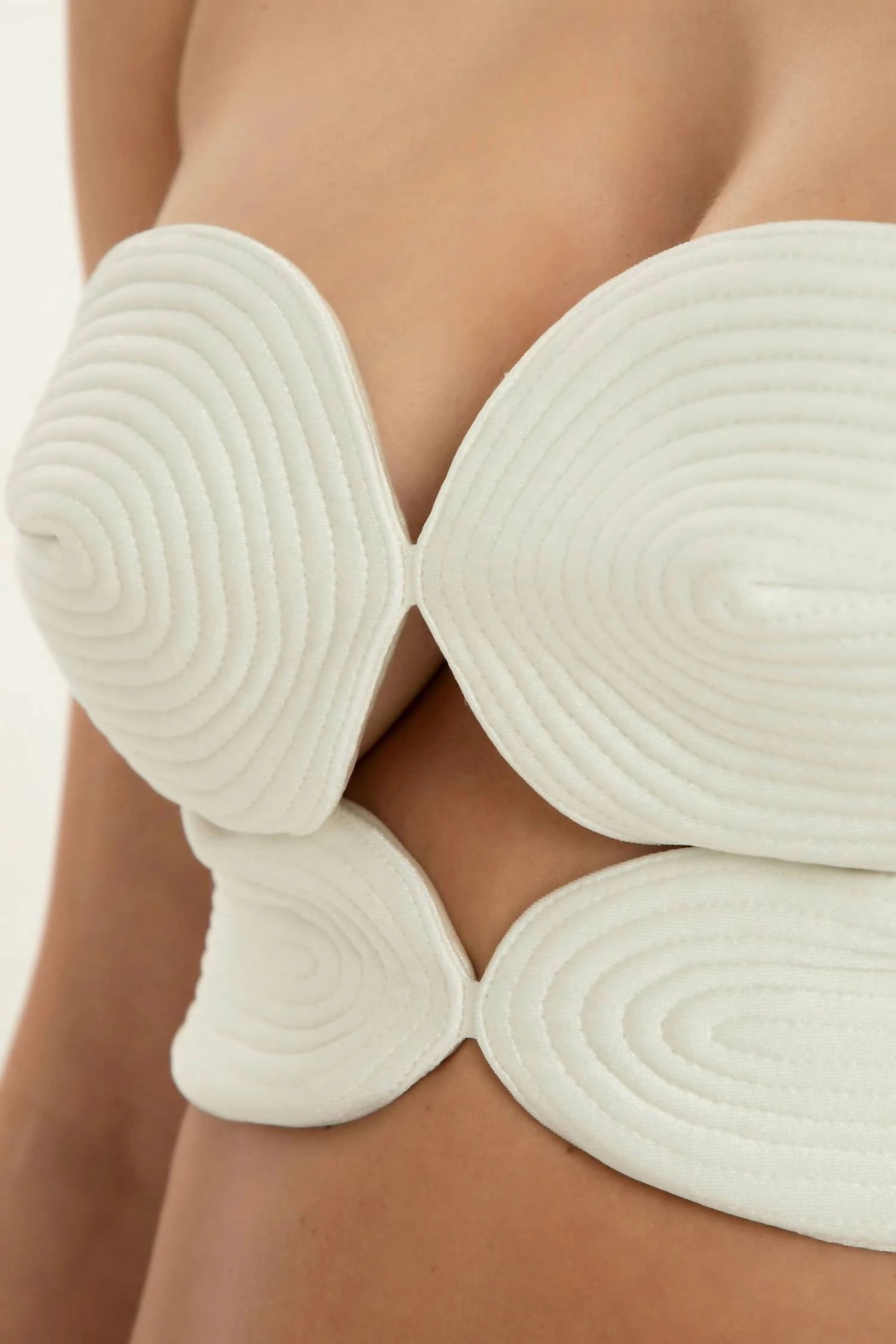 Solid High Leg Matelasse Swimsuit In Off White