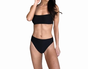 Solid Laced Bandeau Bikini Top In Black Swim Womens - scoop neck swimsuits
