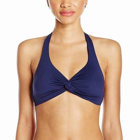 Solid Soft Twist Halter Bikini Top In Navy Swim Womens - scoop neck swimsuits