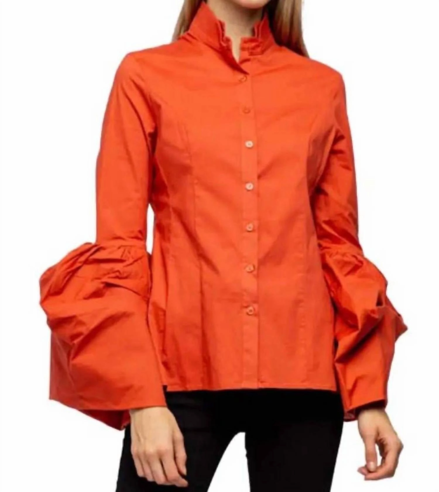 Sophie Bishop Sleeve Top In Orange