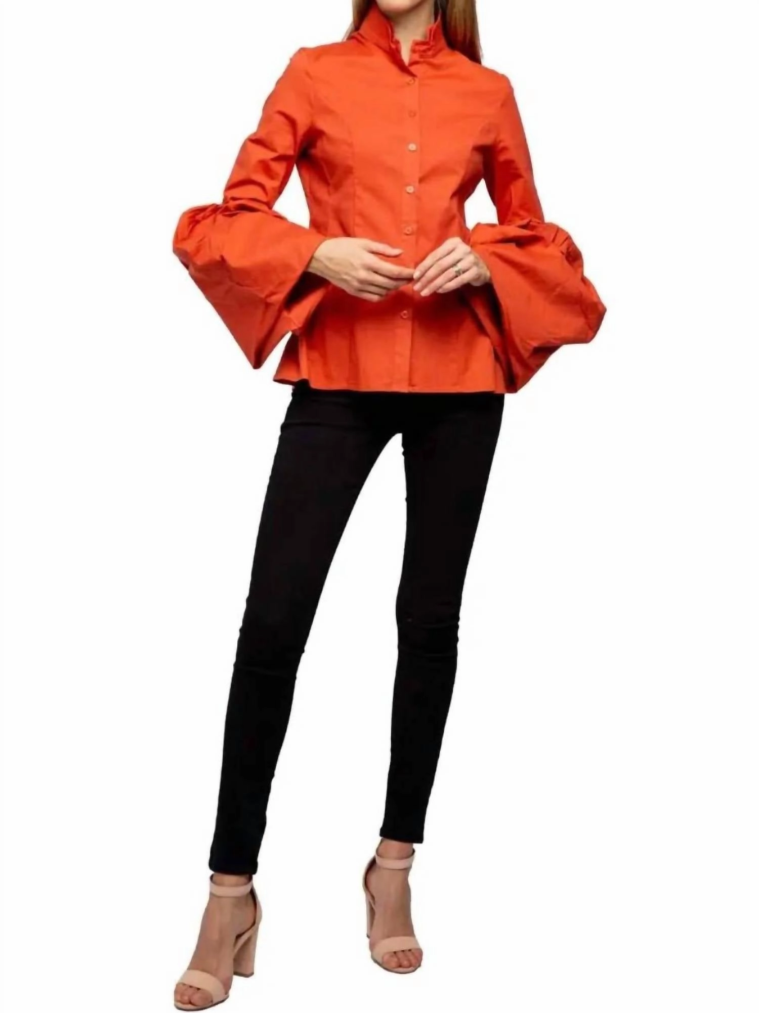 Sophie Bishop Sleeve Top In Orange