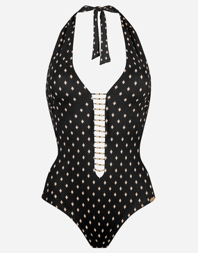 Soul Spots Plunge Halter Swimsuit - Black Watercult - Watercult swimsuits sale