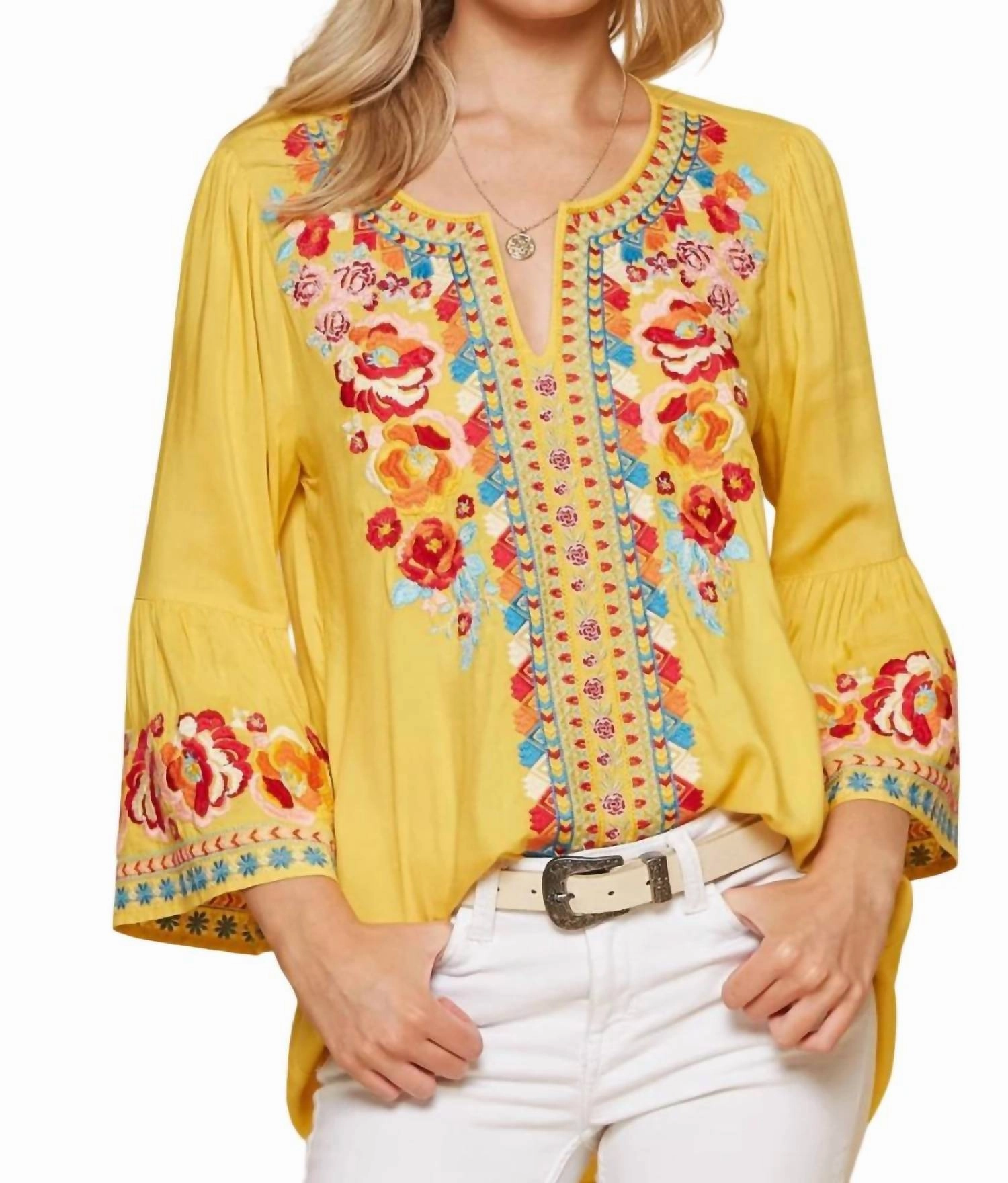 South Beach Embroidered Top - Plus In Marigold