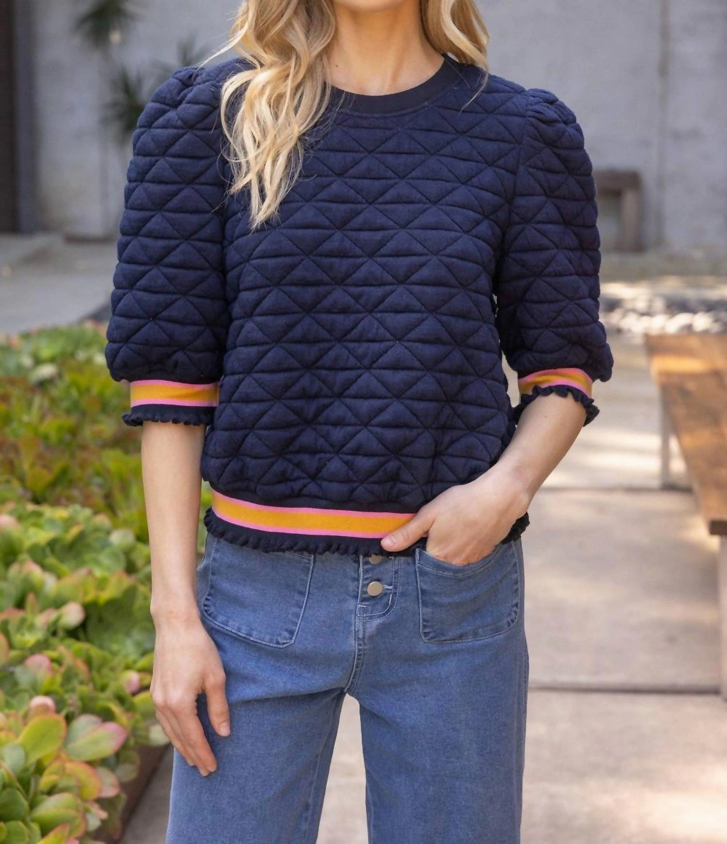 Sporty Sweater Top In Navy