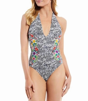 Spring Halter Embroidered One-Piece Swimsuit In Multi Swim Womens - sustainable swimwear