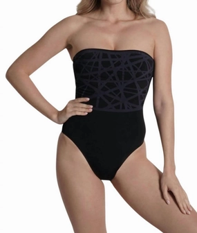 Strapless One Piece Swimsuit In Black Swim Womens - ruched swimwear outlet