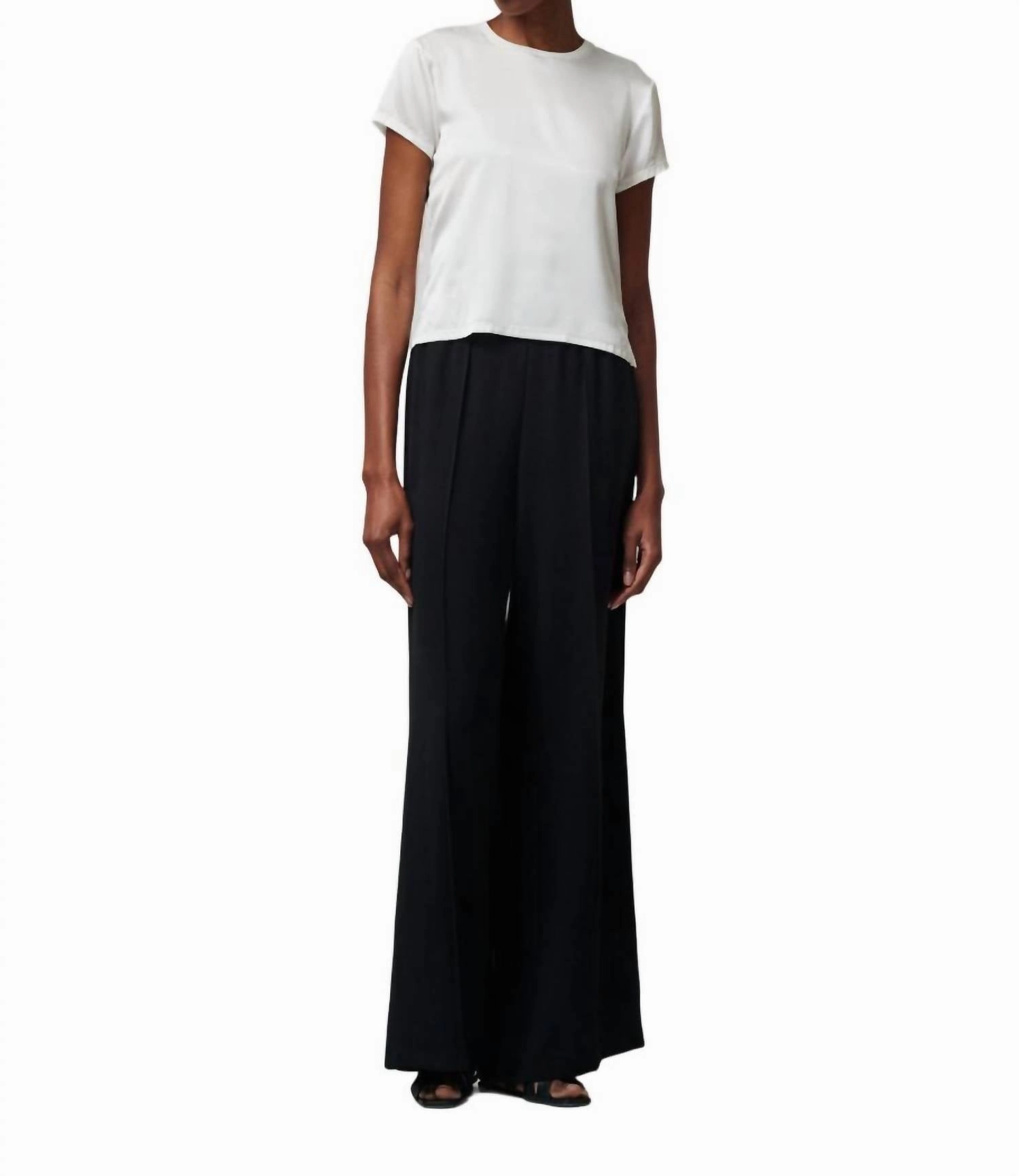 Stretch Satin Short Sleeve Tee Top In White