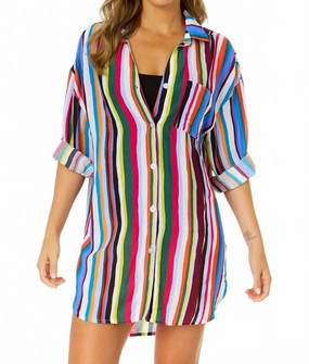 Striped Boyfriend Cover Up In Multi Swim Womens - plunge bikinis sale