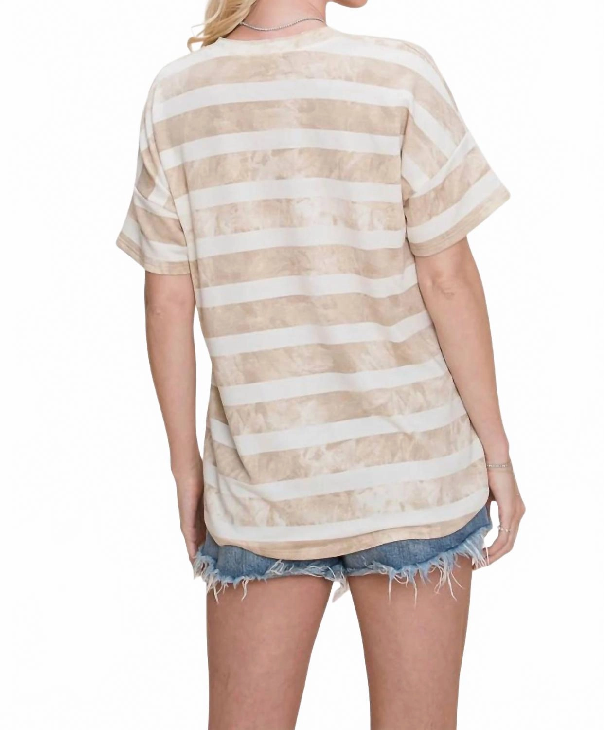 Striped Pocket Top In Taupe
