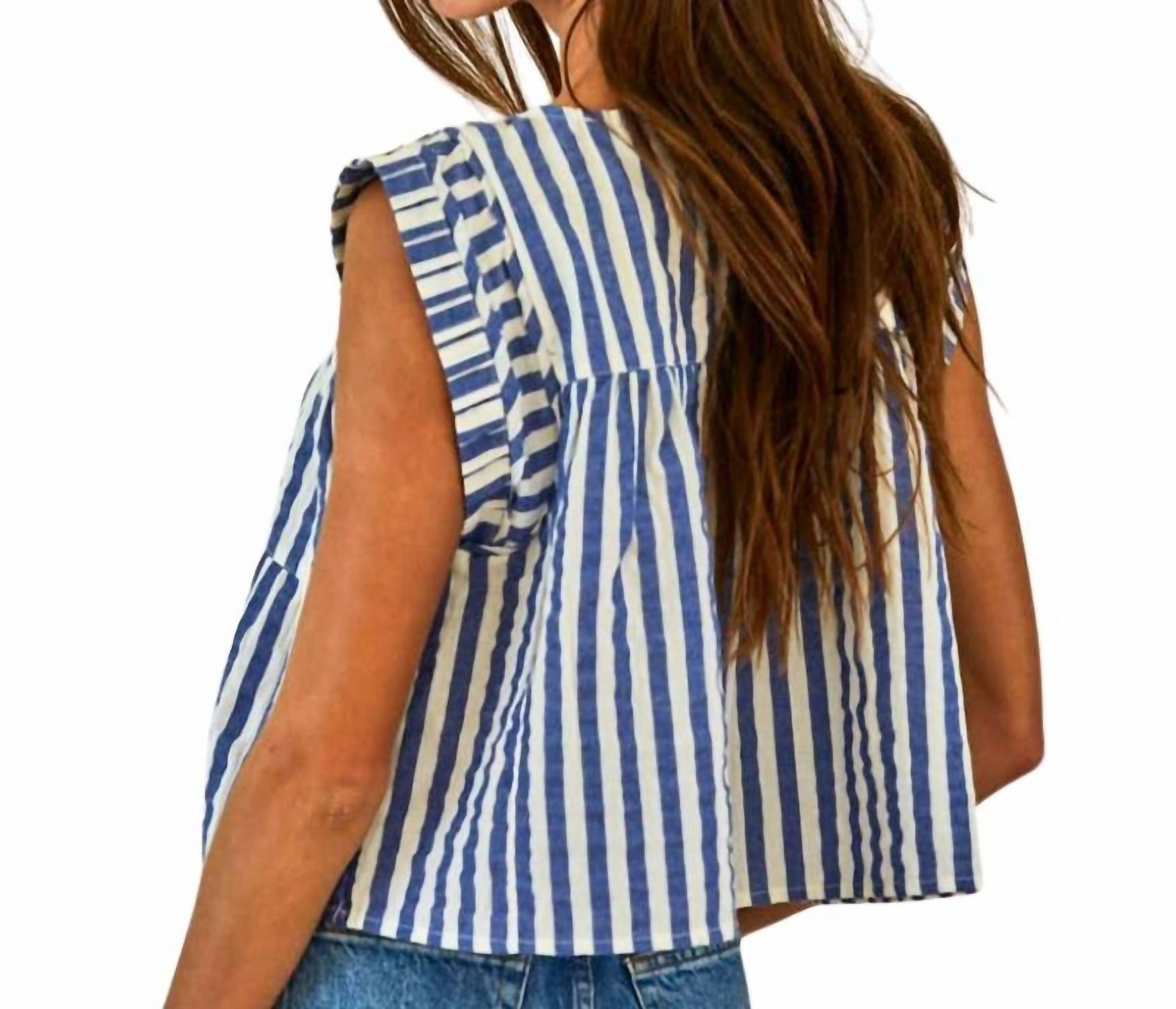 Striped Round Neck Top In Blue