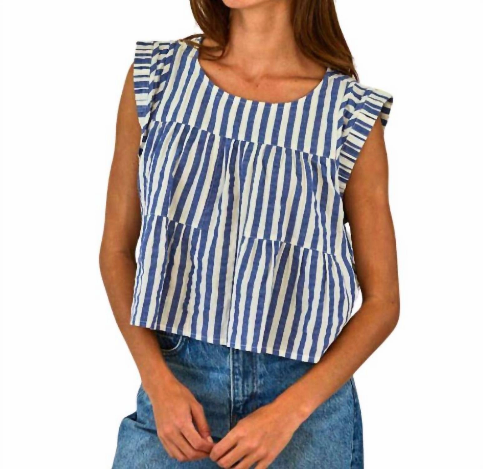 Striped Round Neck Top In Blue