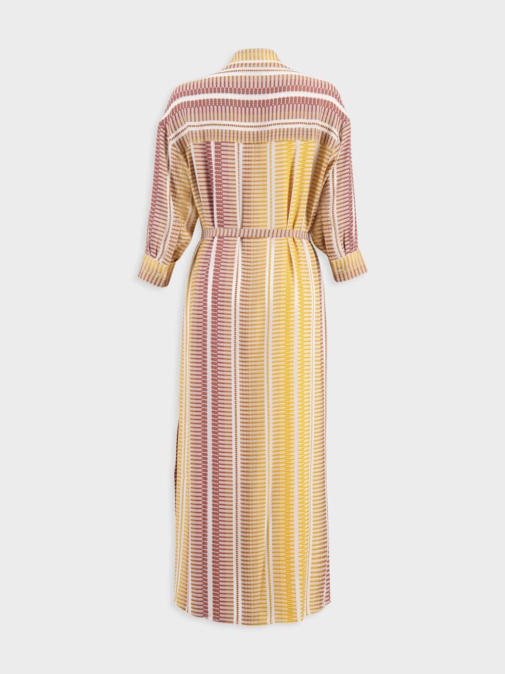 Striped Silk Midi Caftan with Stand Collar