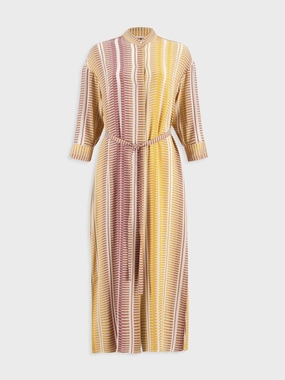 Striped Silk Midi Caftan with Stand Collar cocktail dresses cheap