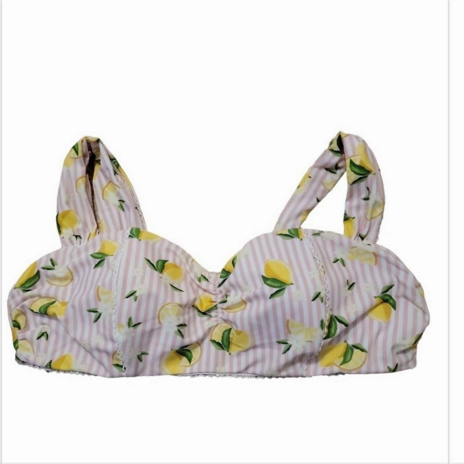 Stripes & Lemons Ruched Swim Top In Yellow
