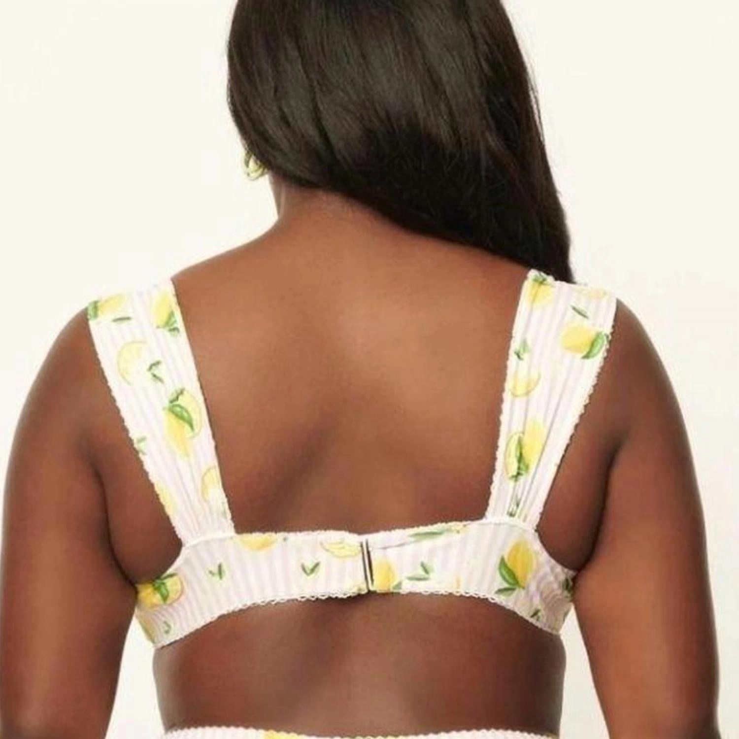 Stripes & Lemons Ruched Swim Top In Yellow