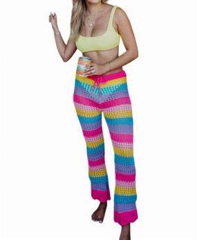 Stripes Crochet Beach Pants In Neon Rainbow Swim Womens - ruched swimwear outlet