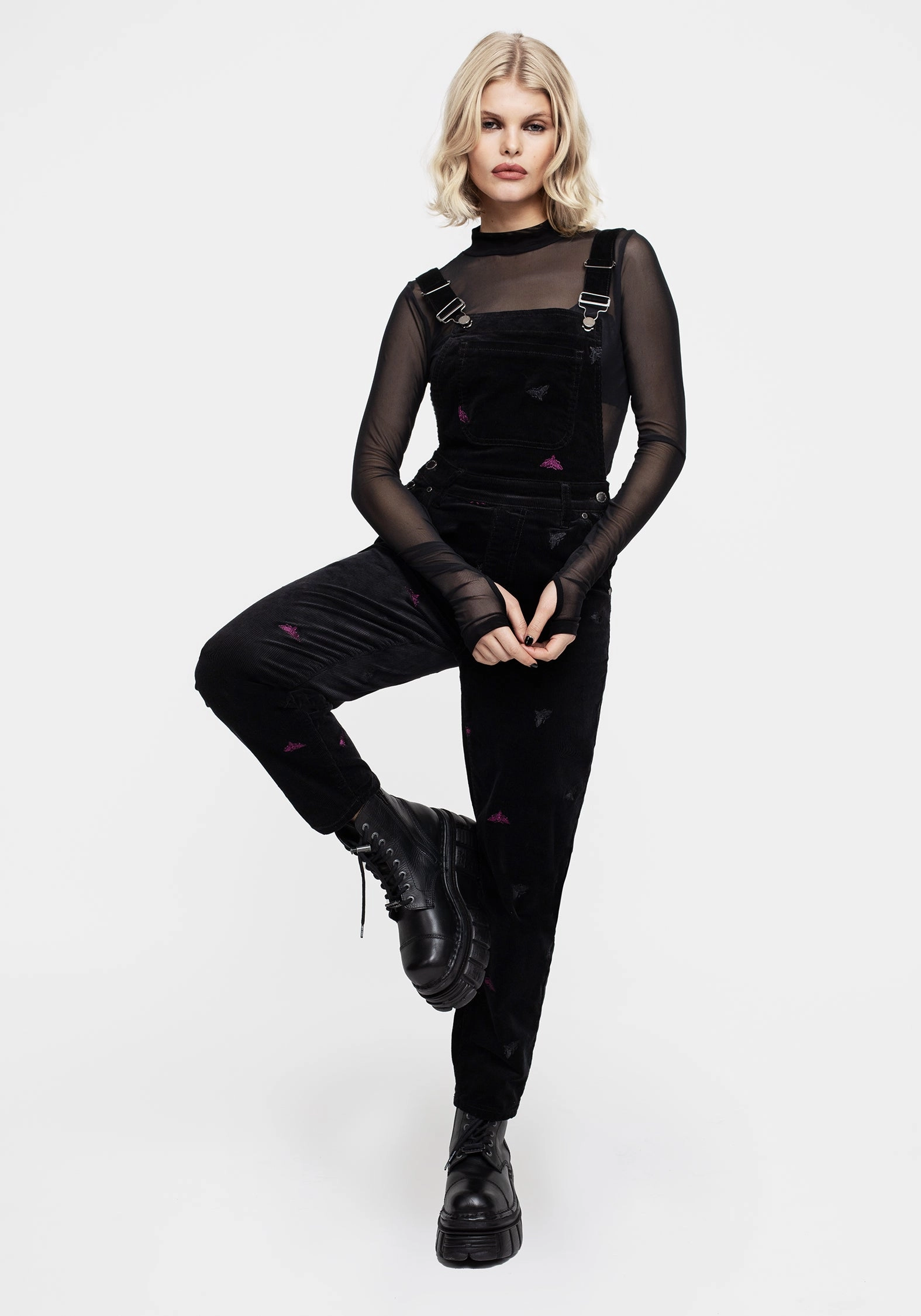 Styx Moth Embroidered Cord Balloon Leg Dungarees Bottoms Womens - women's jeans sale