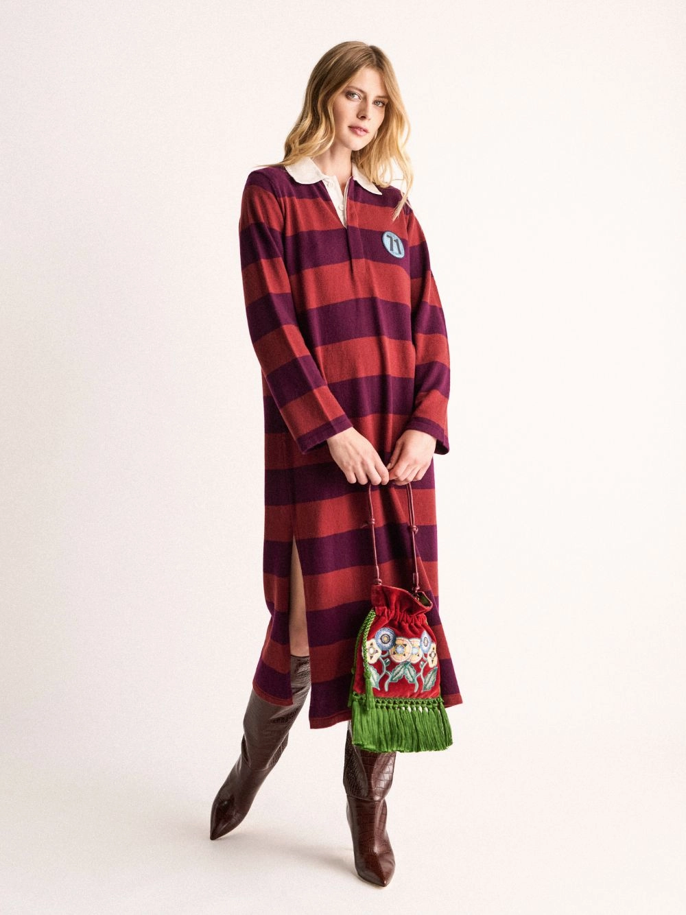 Sulfur Stripped Cashmere Polo Dress