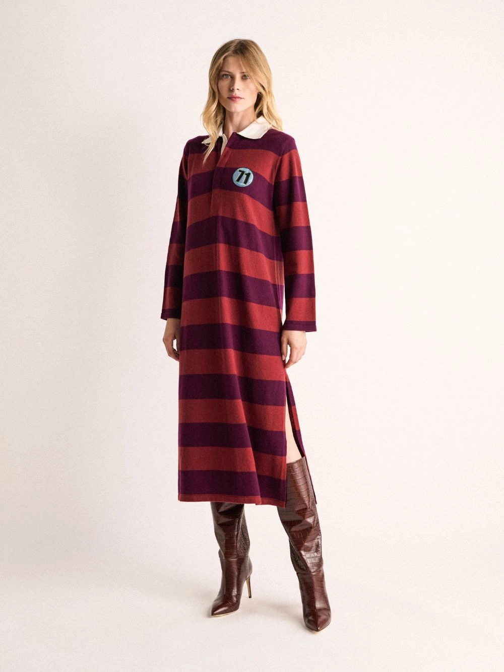 Sulfur Stripped Cashmere Polo Dress