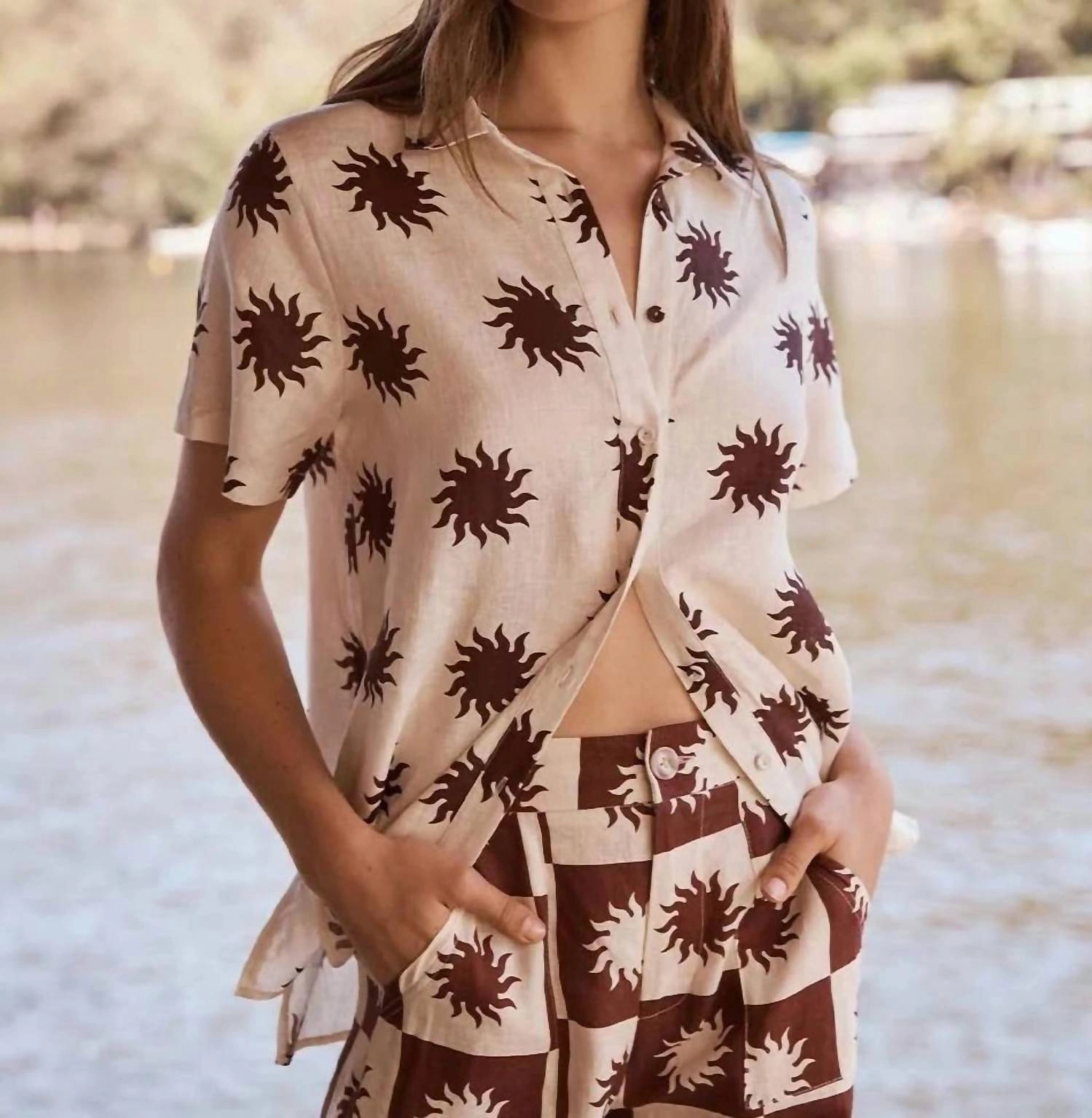 Sunny Linen Button Down Shirt In Cream