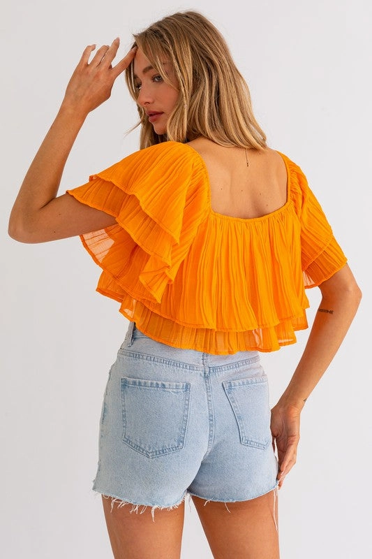 Sunset Glow Off Shoulder Ruffle Crop Top - Small