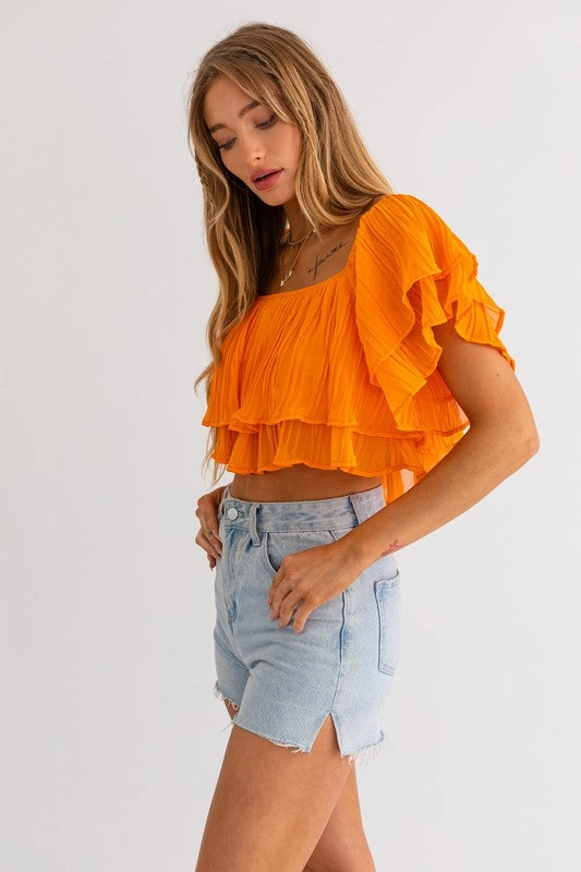 Sunset Glow Off Shoulder Ruffle Crop Top - Small
