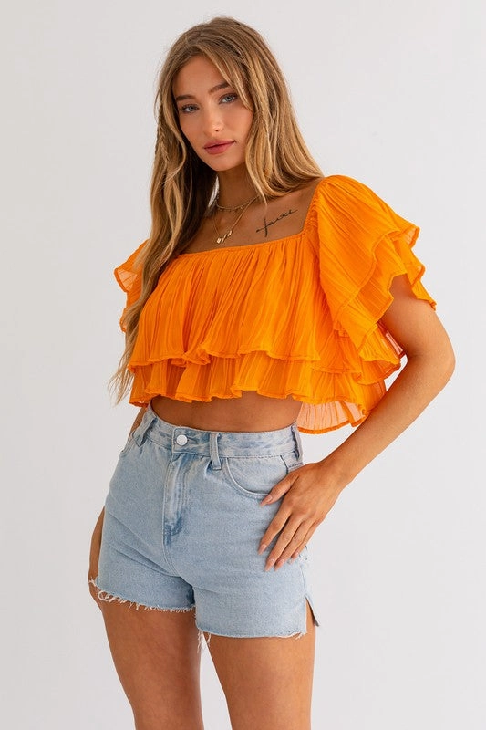 Sunset Glow Off Shoulder Ruffle Crop Top - Small