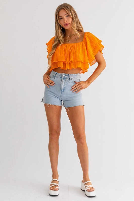 Sunset Glow Off Shoulder Ruffle Crop Top - Small