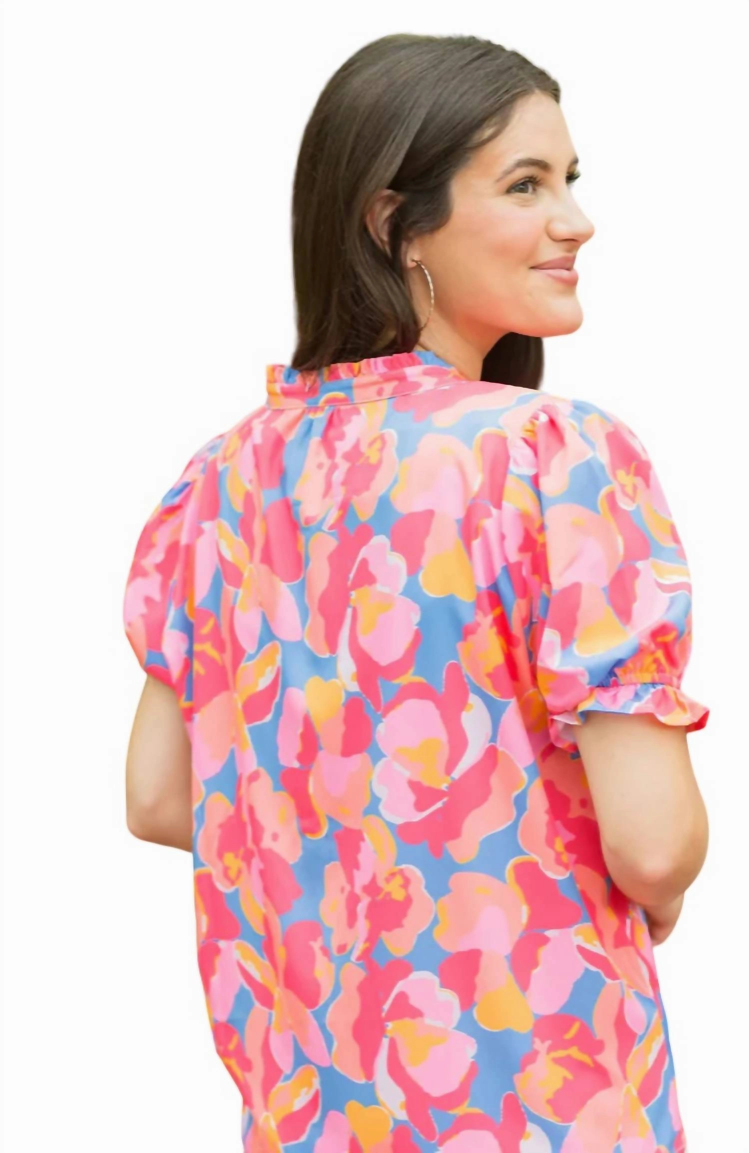 Sutton Top In Falling Poppies Coral