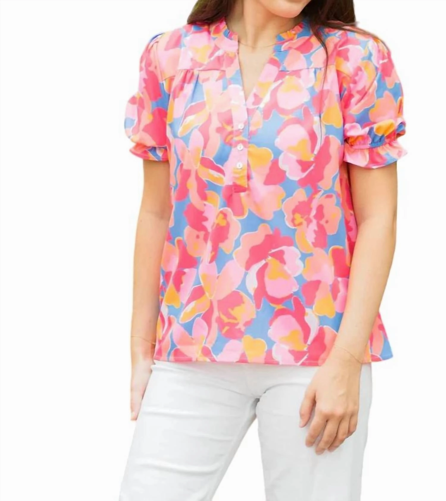 Sutton Top In Falling Poppies Coral
