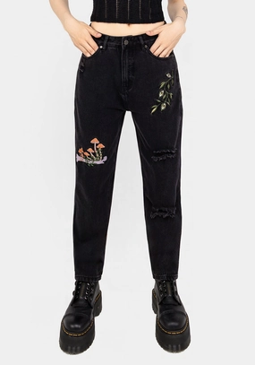 Swamplife Frog Embroidered Distressed Mom Jeans Bottoms Womens - women's jeans sale